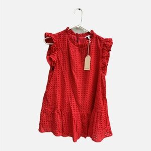 Vibrant Red Eyelet Tunic